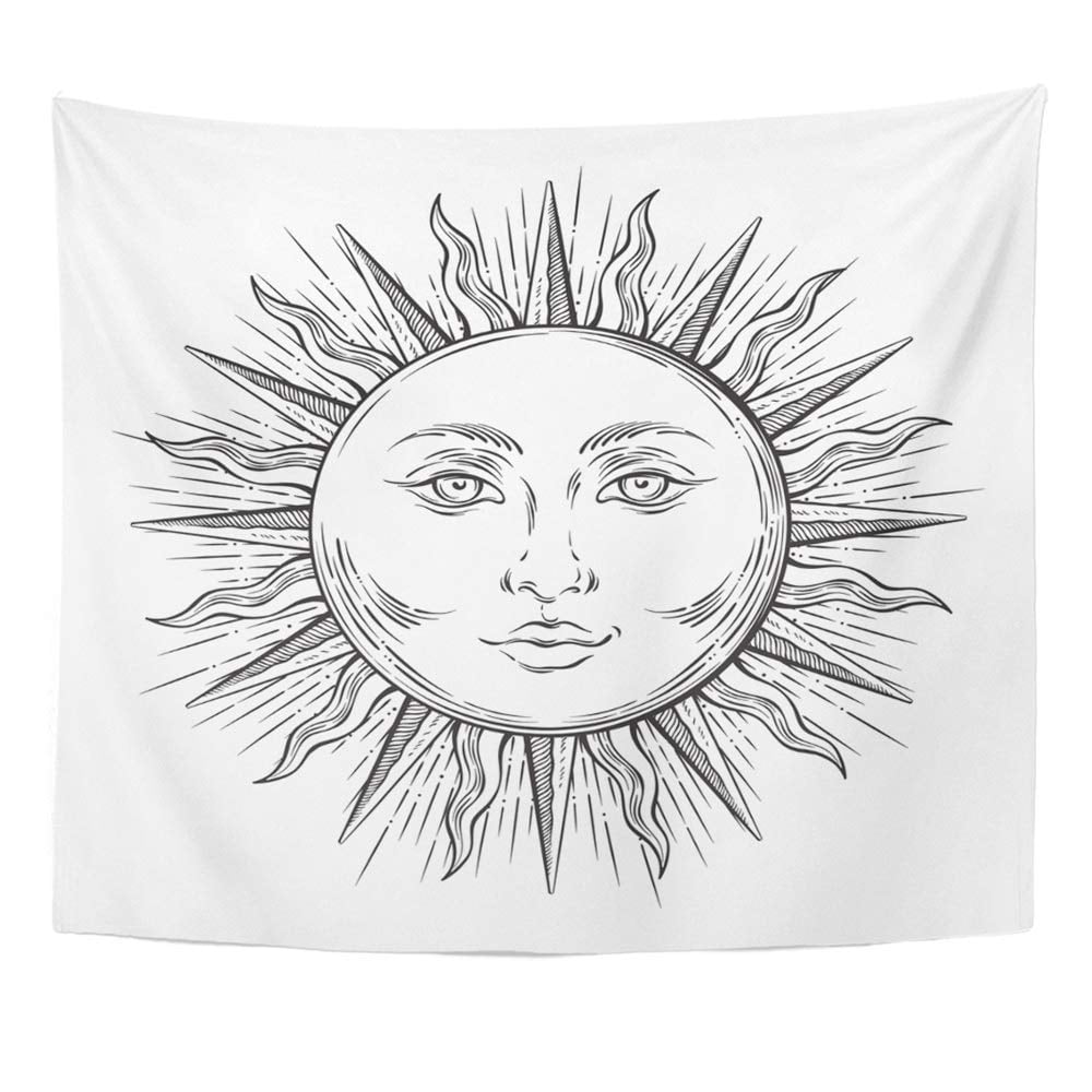 Zealgned Drawing Antique Sun Boho Chic Flash Tattoo Face Moon Wall Art Hanging Tapestry Home Decor For Living Room Bedroom Dorm 60x80 Inch Walmart Com Walmart Com