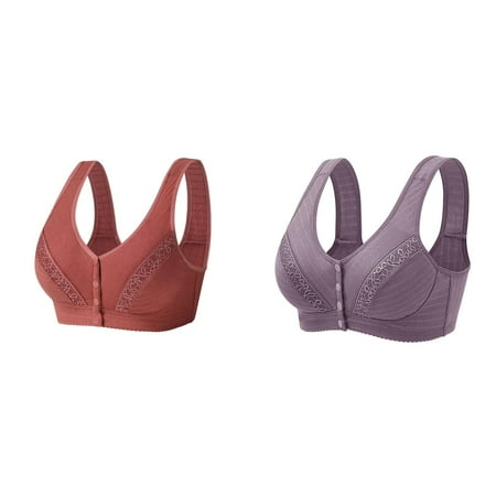 Kcodviy 2 Pcs Womens No Steel Ring Compression Bra for Women Front Close Bra T Womens Sports Bra Back Plus Size Seamless Womens Bras Push Up Plus Size Unlined Bra for Large Womens Sports Bras Pack