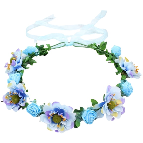 VKLU 8.66" Blue Flower Crown Floral Headband, Adjustable Boho Hair Wreath for Wedding Photography, Stable Non-Slip Floral Halo