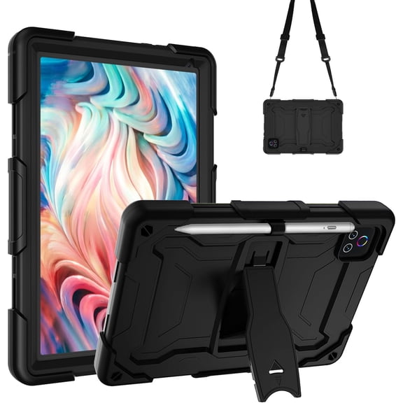 Kebiory Case for Urao X109 Tablet 10.1 Inch,Heavy Duty Hybrid Shockproof Protective Case Built in Kickstand Shoulder Strap Cover for Urao X109 10.1" Android 16 Tablets 2026(Black)