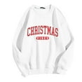 thumbnail image 3 of Arlun Christmas Vibes Sweatshirts for Women Trendy Letter Printed Long Sleeve Xmas Sweatshirts Women's Fall Winter Loose Fit Drop Shoulder Holiday Pullovers Tops White XL, 3 of 3