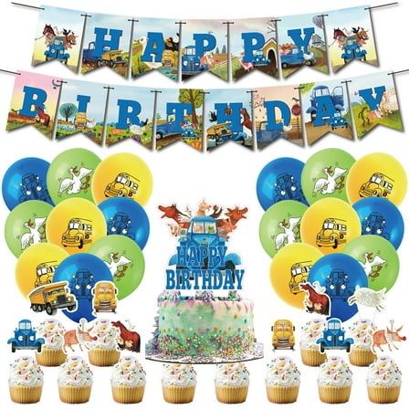 32 Pcs For Little Blue Truck Theme Birthday Party Decorations,With 1 Happy Birthday Banner Garland,13 Cupcake Toppers,18 Balloons for Children Party Decorations