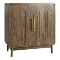 Homycasa Walnut Wood Cabinet with Geometric Doors and Storage Shelves