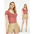 thumbnail image 3 of SSLR Crop Tops for Women Short Sleeve T Shirts Waffle Ribbed Henley Scoop Neck Tee Shirts, 3 of 7