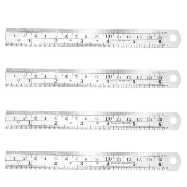 KAKOWELY Stainless Steel Ruler 4Pcs Double Scale Stainless Steel Straight Ruler Britain Standard Ruler for Student Silver(15cm)6.69"X0.79"X0.04"
