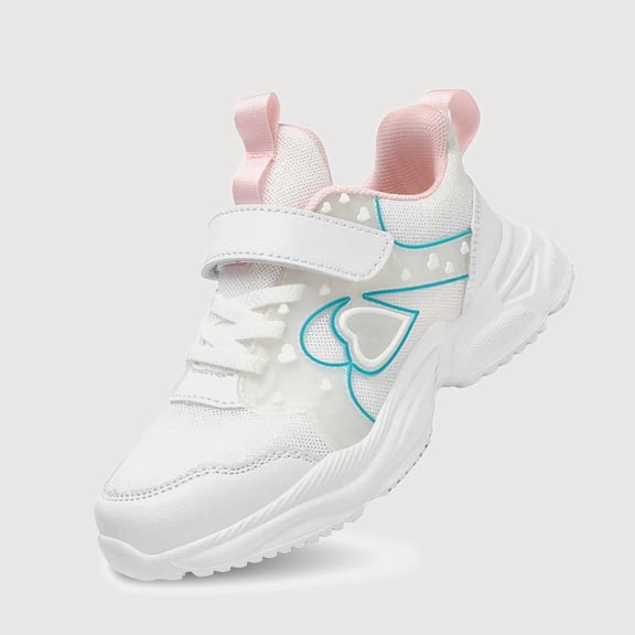 Gyujnb Heart Decor Breathable Mesh Hook and Loop Low Top Casual Sneakers (Little Girls, Big Girls),5.5-6 Years