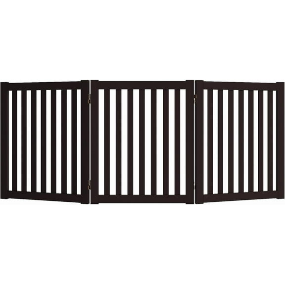 TJOUL Wooden Freestanding Pet Gate, 4 Panel 24 Inch Step Over Fence, Expands Up to 80" Wide, Foldable Indoor Dog Gate Puppy Safety Fence, White