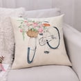 thumbnail image 2 of Set of 4 Decorative Spring Flower Throw Pillow Covers - Bicycle Car Linen 18 x 18 Inches Pillow Cushion Case for Sofa Couch Bed Home Outdoor Car (18" x 18", Spring/Flower), 2 of 6