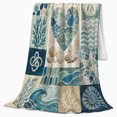 thumbnail image 2 of Seashells Waves and Coral Patchwork, Calming Coastal Style for Ocean Lovers, Blue Beachcomber Motif and Housewarming Gift, Soft Flannel Blanket for Beach House and Guest Room, Home Decor, 2 of 9