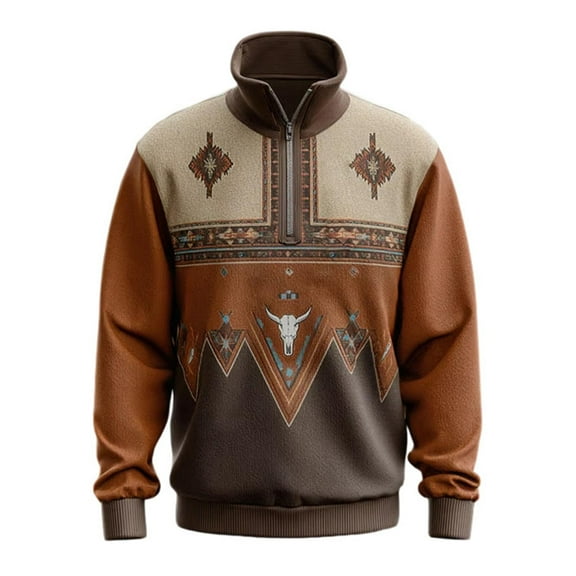 Telankuip Men's Fall Winter Western Denim Stand Collar Half Zip Sweatshirts Loose Plus Size Relaxed Fit Casual Pullovers Casual Retro Long Sleeve Workout Outfits 2025 Coffee XL