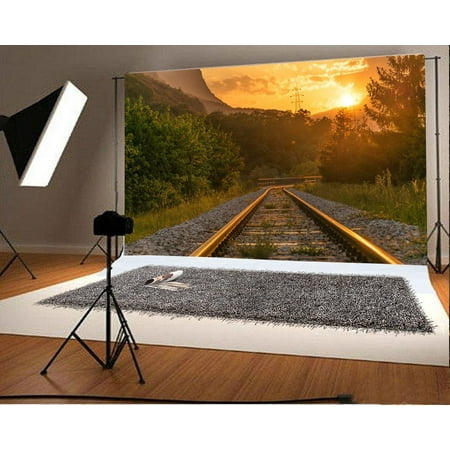 Background Tracks (GreenDecor Polyster 7x5ft Backdrop Photography Background Rural Railroad Tracks Forest Mountain Nature Scene Children Kids Adults Portraits Backdrop Photo Studio)