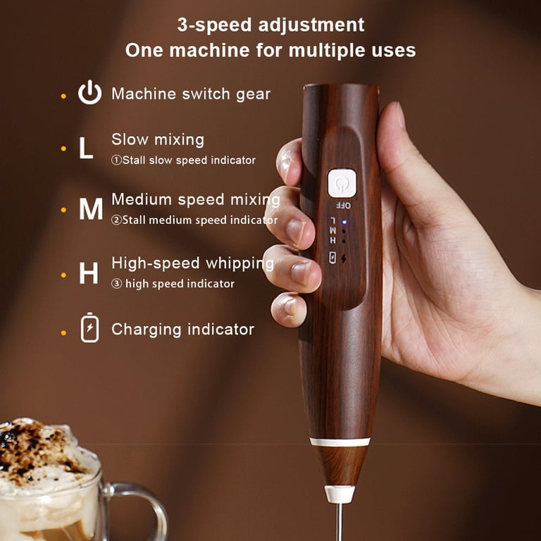 Milk Frother Handheld Rechargeable Frother for Coffee Milk Foamer with  Stainless Steel Whisk and Hook, Electric Whisk Drink Mixer for Coffee,  Frappe