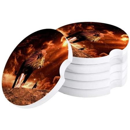 

ZHANZZK Lion Father and Son Set of 4 Car Coaster for Drinks Absorbent Ceramic Stone Coasters Cup Mat with Cork Base for Home Kitchen Room Coffee Table Bar Decor