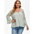 thumbnail image 2 of Botón de bucle del cordón del ganchillo V cuello más el tamaño de la blusa Rosegal Blusas Tallas Grandes, 2 of 5