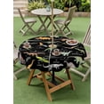 thumbnail image 3 of Outdoor Tablecloth with Umbrella Hole and Zipper, Black Dinosaur Round Table Cloth 54 Inch Waterproof Tablecloth, Vintage Letters Farm Animals Picnic Table Cover for Patio Camping, 3 of 7