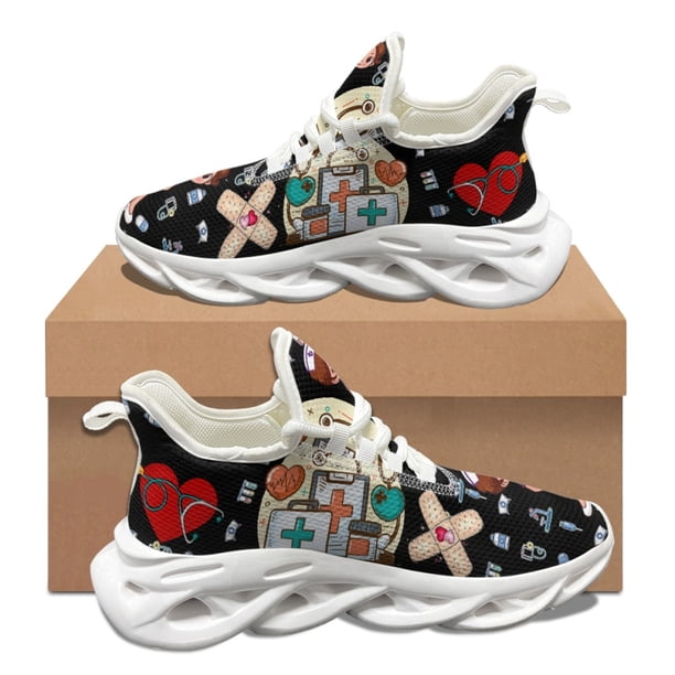 Zapatillas de tenis con estampado de equipo médico de enfermera, bonitas zapatillas de tenis para otoño e invierno, para trabajo al aire libre, transpirables, cómodas y suaves.