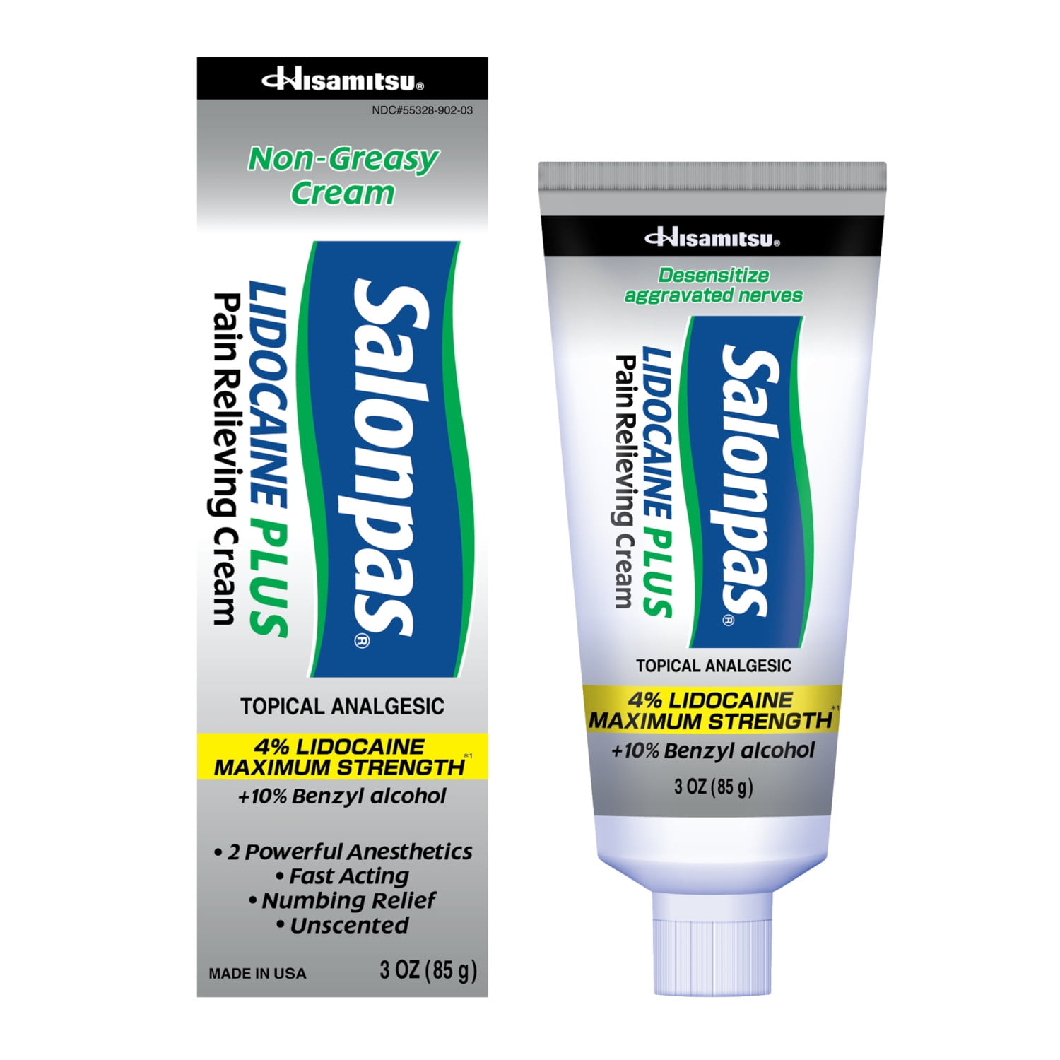Salonpas Lidocaine Plus Maximum Strength Pain Relieving Cream, 3 oz