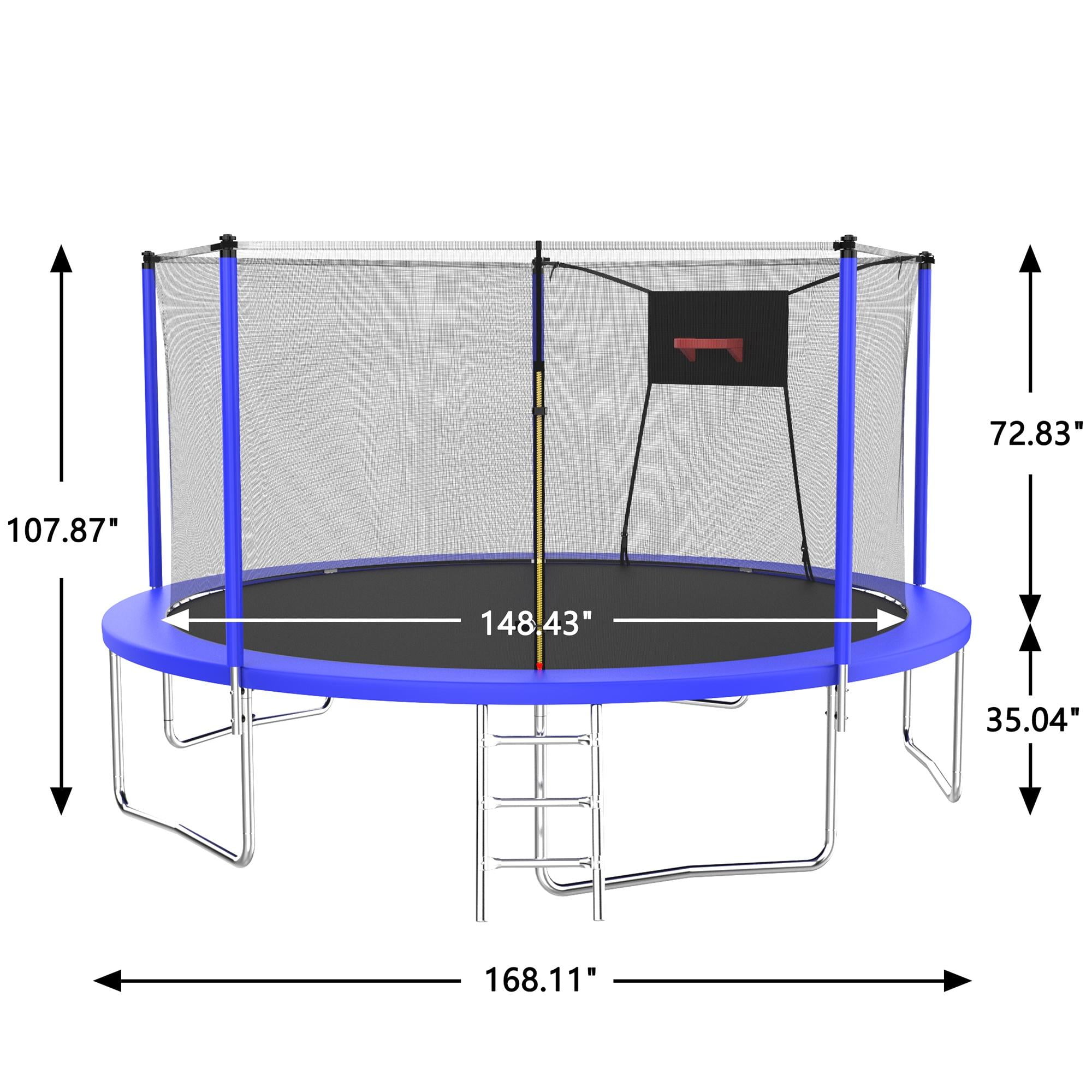 14FT Trampoline, 1320LBS Kids Trampoline with Basketball Hoop, Outdoor Adult Trampoline w/Enclosure Net & Heavy-duty Supports