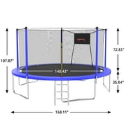 14FT Trampoline, 1320LBS Kids Trampoline with Basketball Hoop, Outdoor Adult Trampoline w/Enclosure Net & Heavy-duty Supports