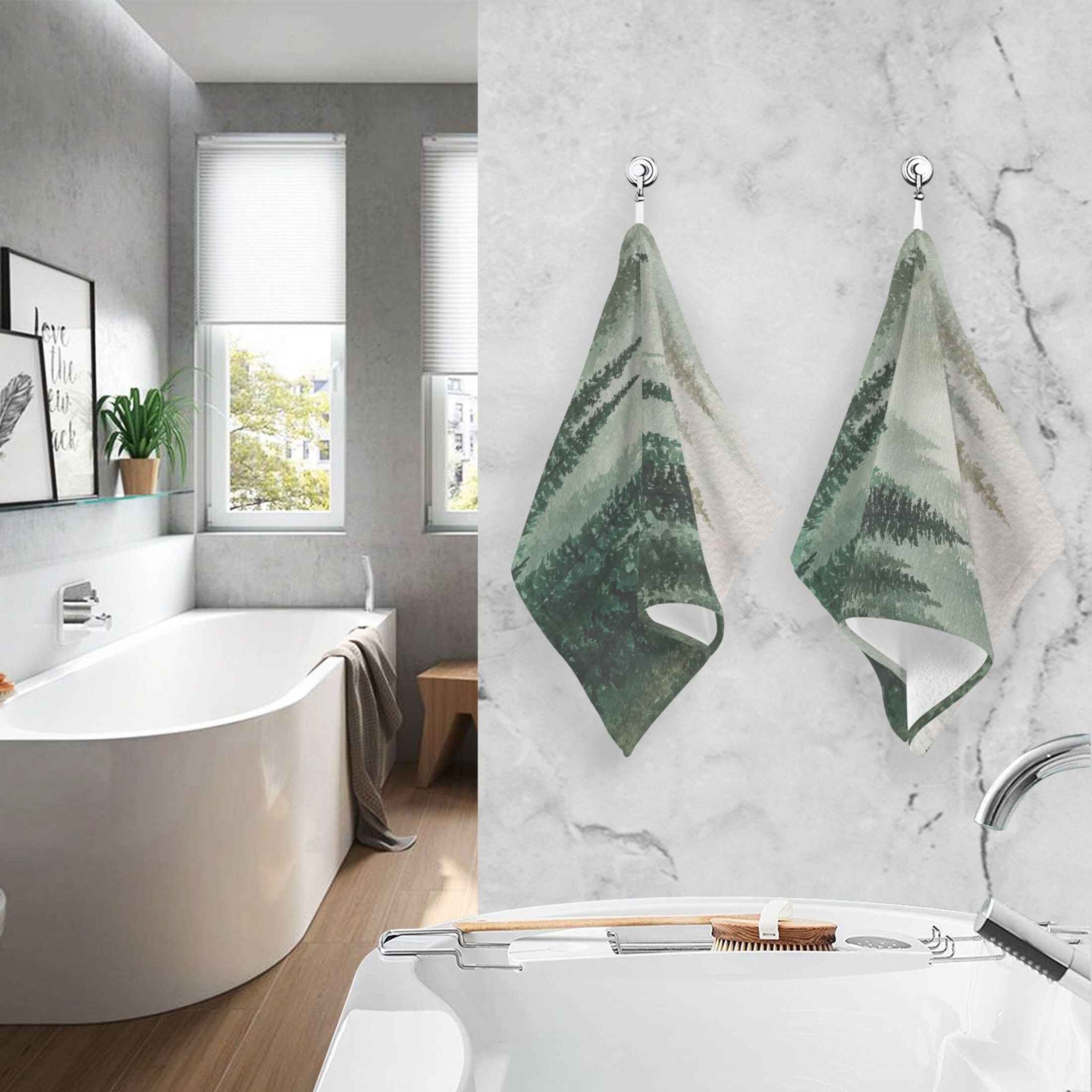 2 Pieces of Cotton Towel Face Towel Set Hand Towel Bath Towel Cotton Bath Towel Sets Beautiful Green Forest