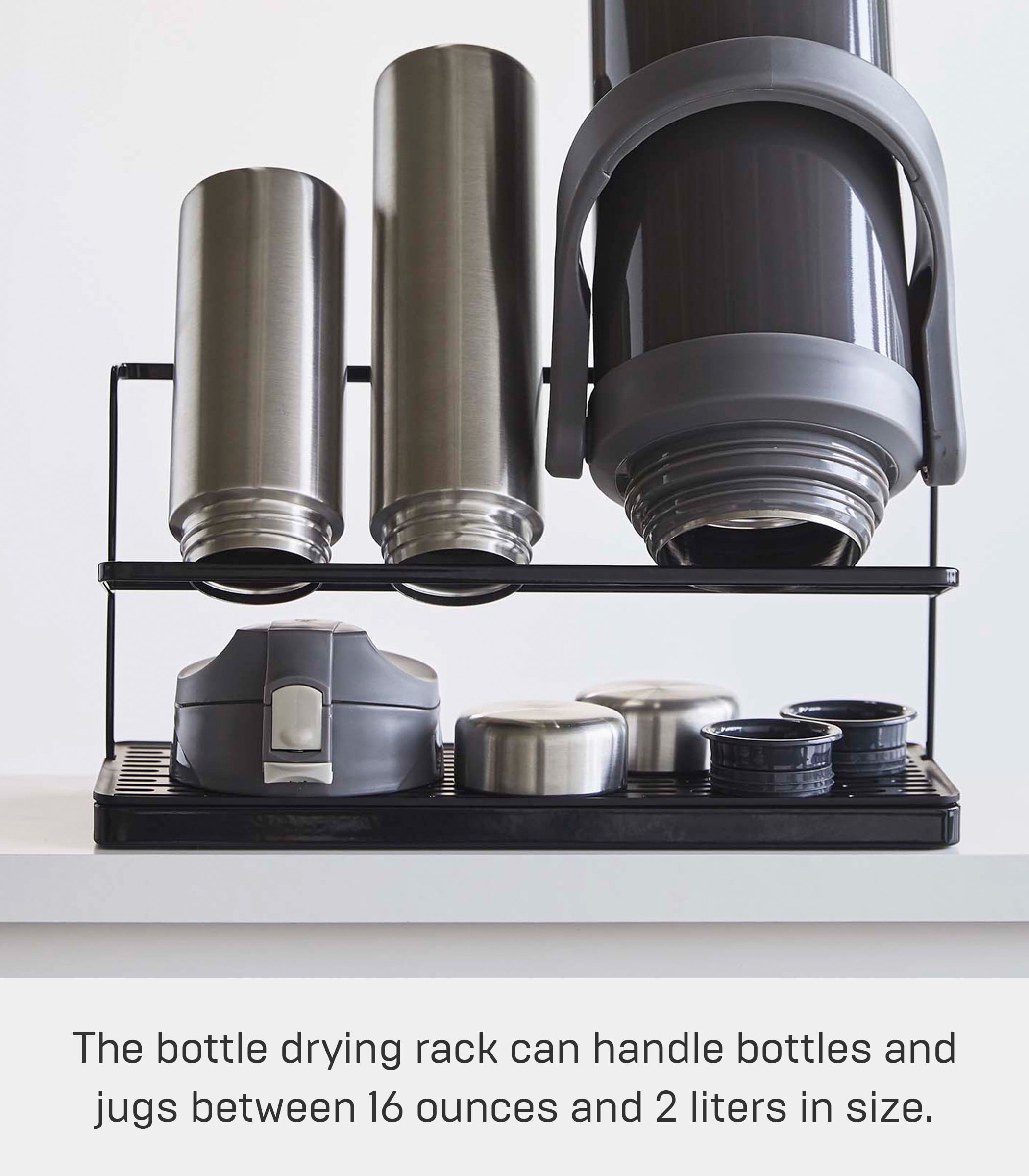 Yamazaki Home Countertop Bottle Drying Rack, Black, Steel, Supports 4.4 pounds, No Assembly
