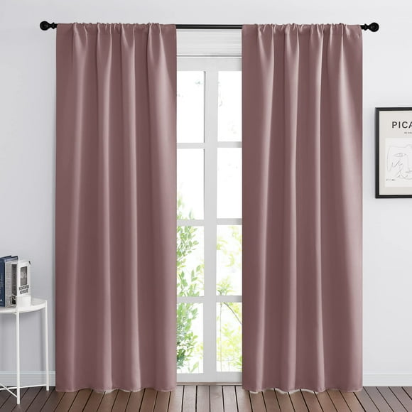 RYB HOME Living Room Curtains Blackout - Light Block Energy Efficiency Small Window Treatment Drapes for Kitchen Dining Patio Sliding Door Farmhouse Decor, W 70 x L 84inch, Dusty Rose,