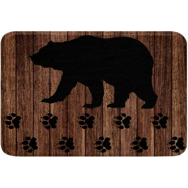 Black Bear Bath Mat for Bathroom 17" x 27",Rustic Brown Farmhouse