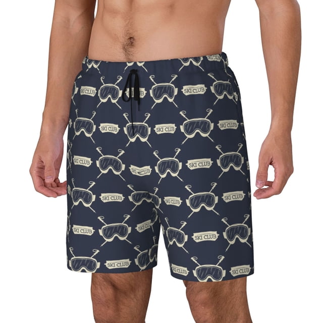 Bingfone Ski Goggles Vintage Print for Men's Double Layer Swimming Trunks with Lining, Drawstring Style with Pockets Beach Shorts Men's Swimsuit-Large