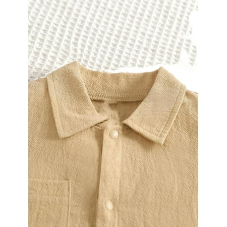 

Casual Plain Collar Shirt Short Sleeve Khaki Baby Rompers (Baby s)