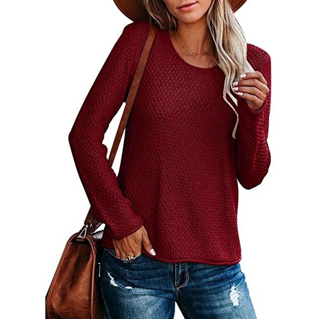 Qertyioot Pulls for Femmes, Femmes Col Rond Pull à Tricoter Manches Longues Tops