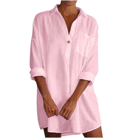 

Bospose Long Sleeve Crop Top Women V-Neck Shirt Corset Top Pink Top Women S Solid Color Shirts Mid-Length Tops Tops/Shirts Lady Solid Color Shirt Mid Length Top Top/Shirt M
