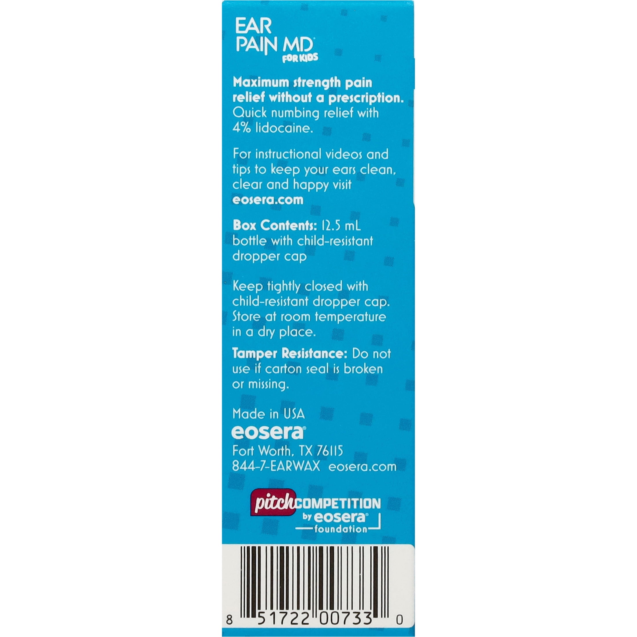 (2 pack) Eosera Ear Pain MD for Kids Relief Drops with 4% Lidocaine 12.5mL