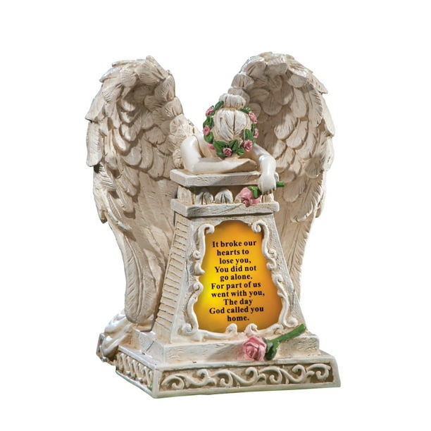 Solar Lighted Stone Finished Weeping Angel Garden Memorial