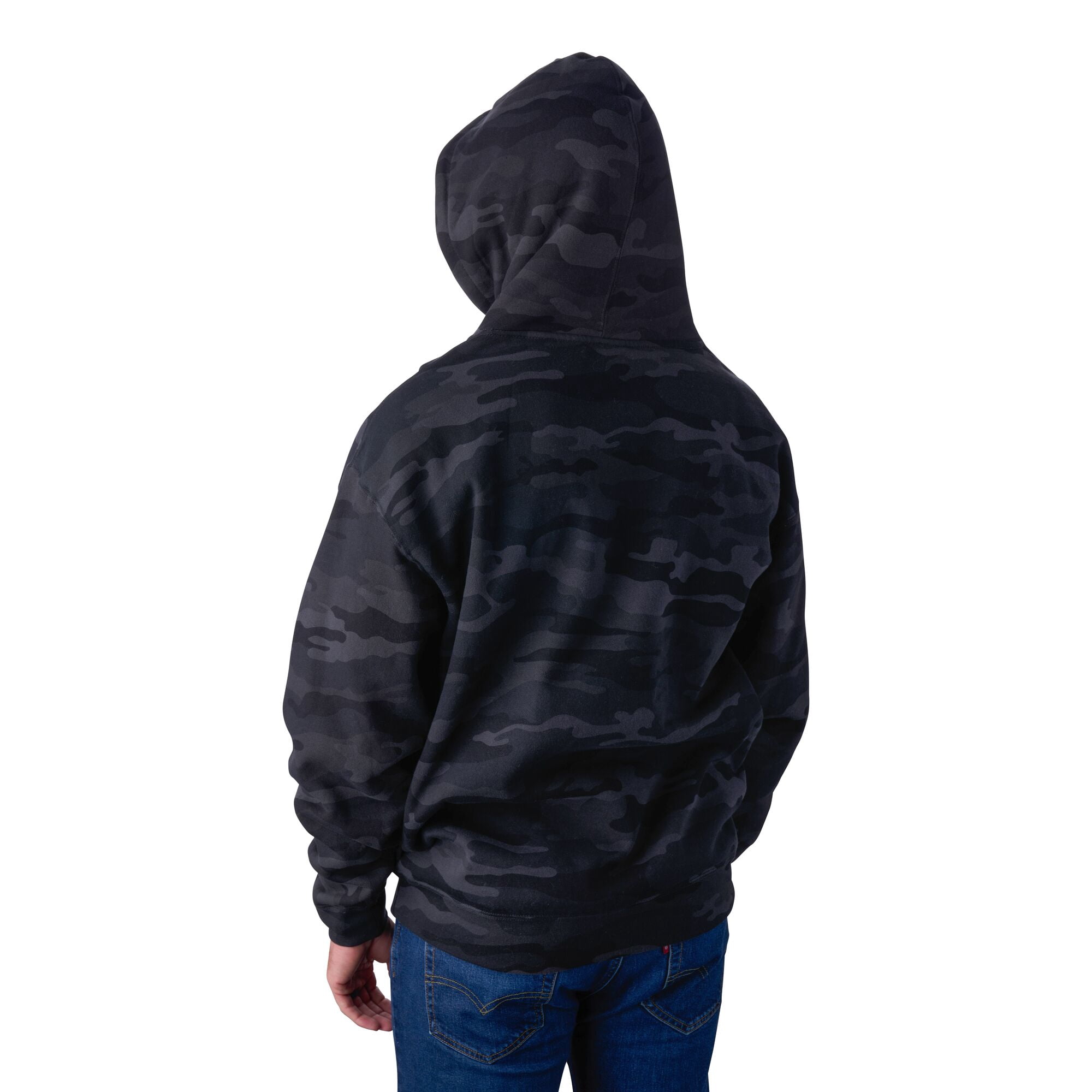 Fenwick Logo Camo Pullover Fleece Hoodie, Black Camo, Size M