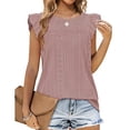 thumbnail image 1 of Blusas con mangas con volantes, blusa de verano con cuello redondo y mangas cortas fruncidas Blusas con mangas cortas Valor inmejorable, 1 of 2