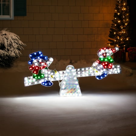 Northlight Lighted Holographic Snowmen on See Saw Outdoor Christmas Decoration - 46" - Multicolor