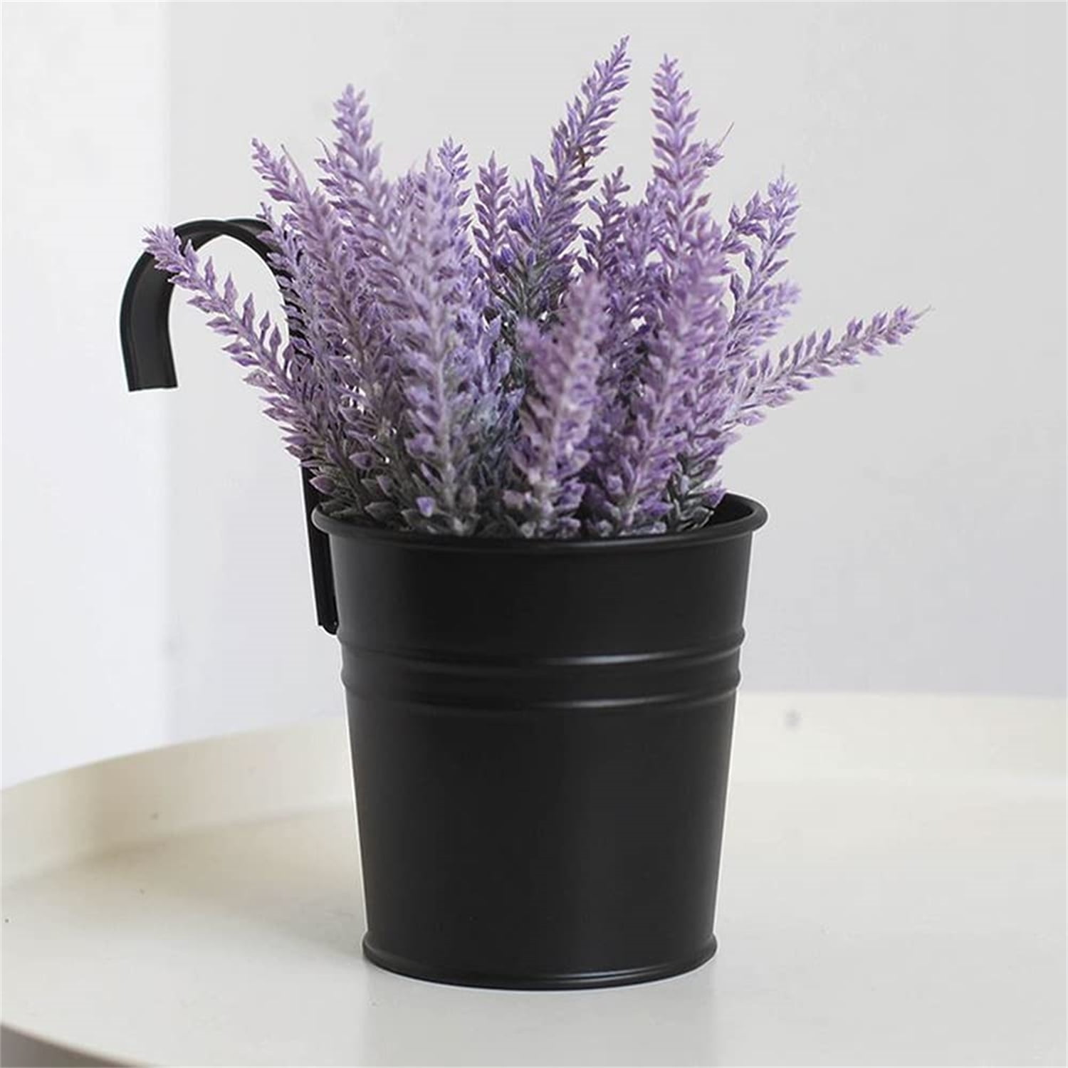 Hanging Flower Pots for Outdoor Indoor,Railing Planter with Removable Hooks,8 Pack Metal Buckets Hanging Plant Pots Wall Fence Home Decor,Drainage Holes -5''Diameter (Black)
