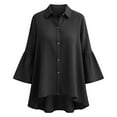 thumbnail image 3 of Dvprdro Womens Cotton Linen Ruffle Hem Blouses 3/4 Sleeve Button Down Collared Shirts, 3 of 6