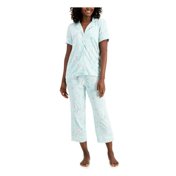 CHARTER CLUB Intimates 2 Pack Aqua Capri Set Floral Everyday Pajamas Size: L
