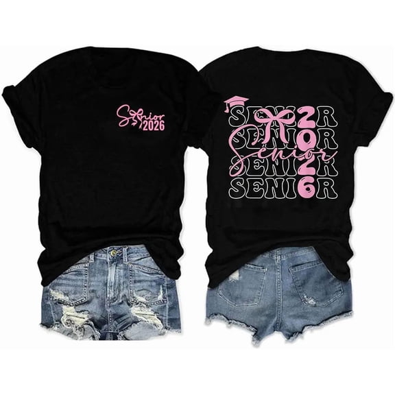 Retro Senior 2026 Graduation T-Shirt Class of 2026 Pink Bow Coquette Aesthetic Women's Short Sleeve Tee Groovy Back to School Apparel