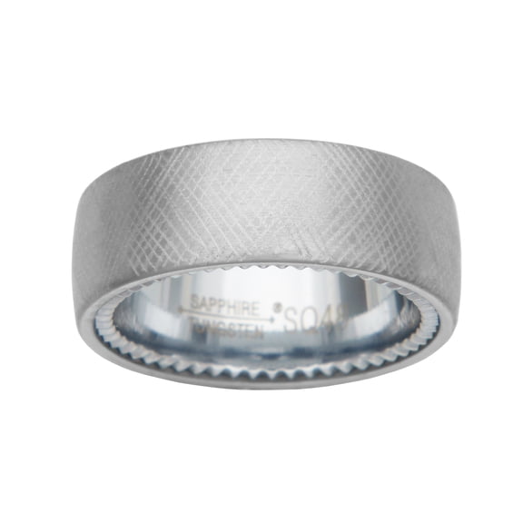 Forever Facets White Sapphire Tungsten Crosshatch Comfort Fit Wedding Band, Size 11, Male
