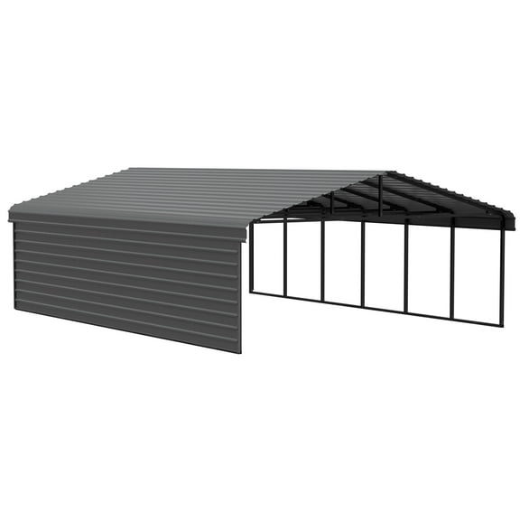 Arrow 20 x 29 x 7 ft Charcoal Carport With 1 Side Wall Kit