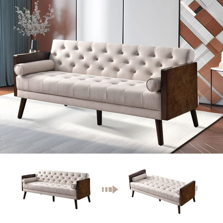 Bonzy Home 70 Convertible Love Seat Sleeper Sofa 2 in 1 Futon with 2 Pillows Soft Chenille Beige Walmart