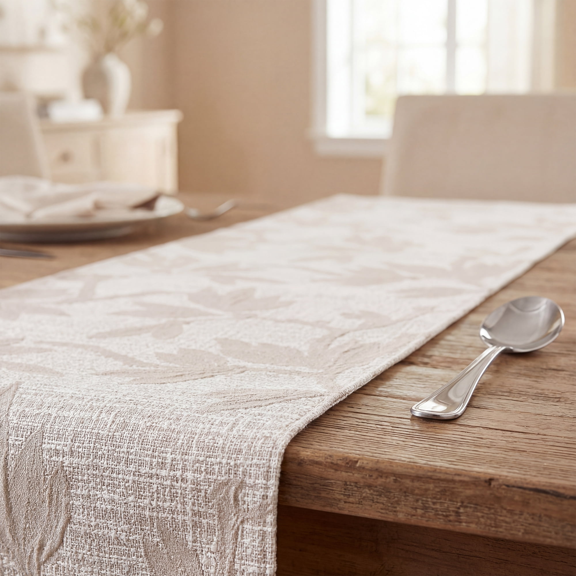 Unique Bargains Long Floral Polyester Table Runner for Kitchen Decor Gray 13.8"x82.7"