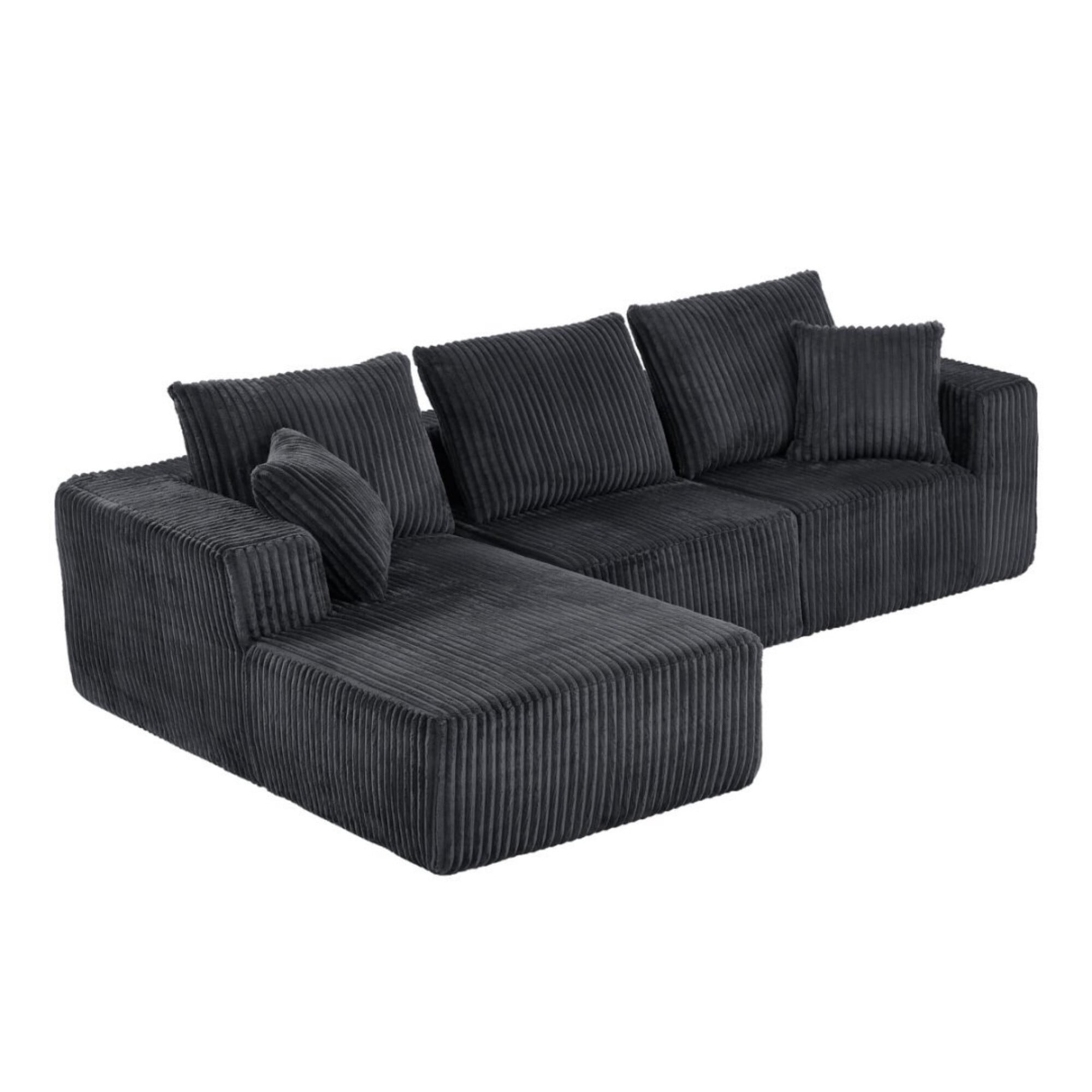 DEALTOPS L-Shaped Corduroy Sectional Sofa, 4-Seater Convertible Couch with Chaise, No Assembly, Dark Gray