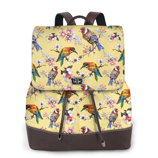 Easygdp Bright Birds Mochila de Cuero para Mujeres, Bolso de Hombro, Bolsos de Mano de Moda para Trabajo y Viajes
