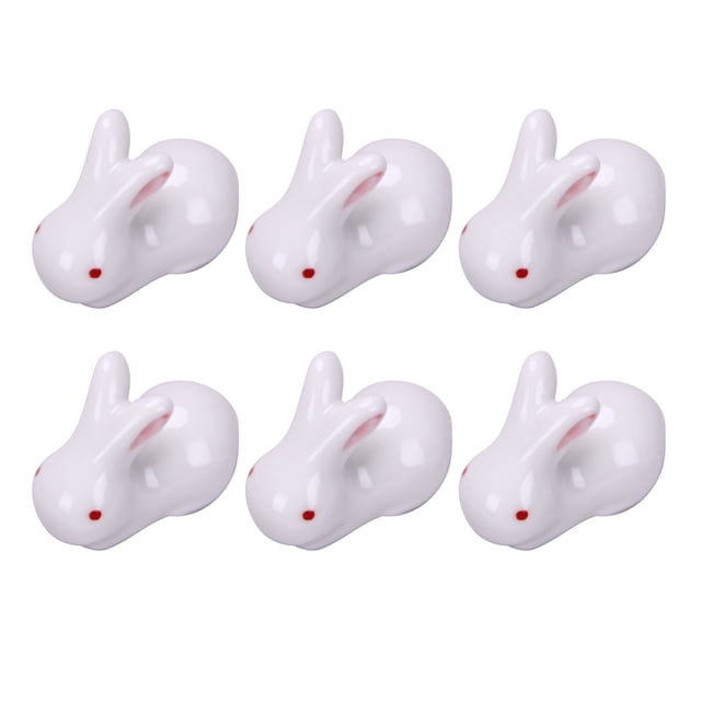 6 piezas de adornos de escritorio con forma de conejo, soportes para cubiertos y palillos (blancos)