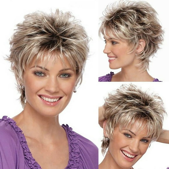 RKSTN Wigs Human Hair Fashion Wig Short Haircut Curly Color Gradient Wigs Short Synthetic Glueless Wigs