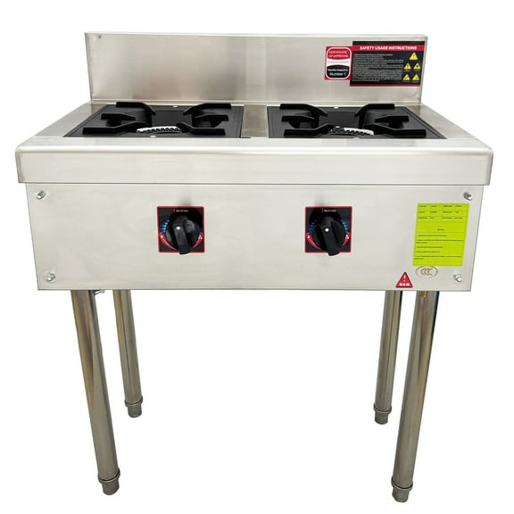 Commercial Liquefied Gas Wok Stove Double Wok Burner Soup Cooker 11.8x11.8 Inch Work Area
