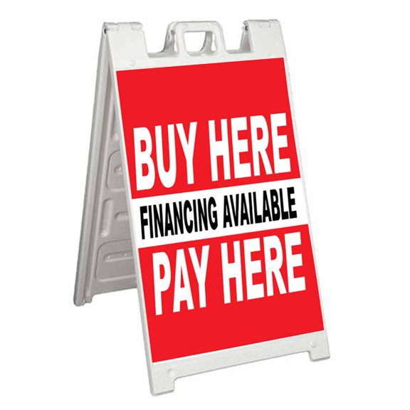 Buy Here Pay Here Financing (24" X 36") Standard A-Frame Signicade, Includes Decal Applied To Stand